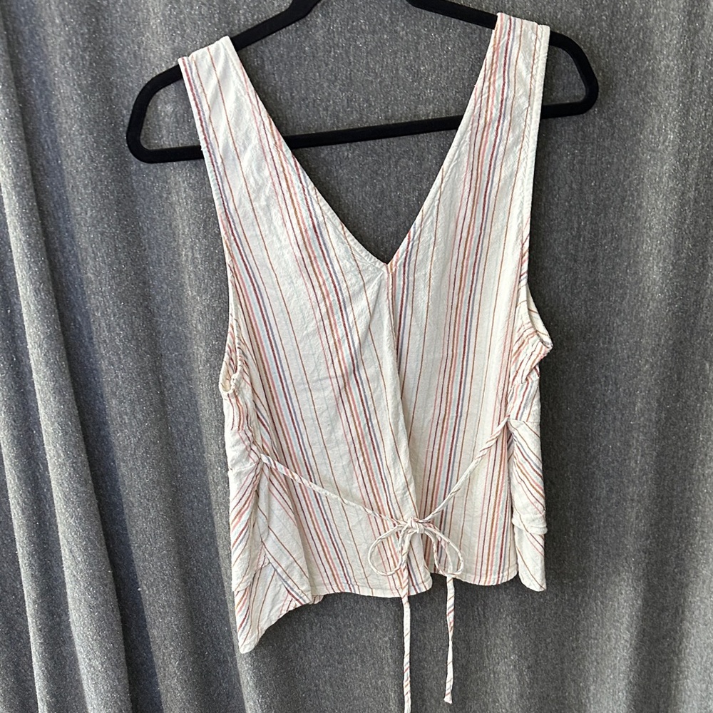 American Eagle Outfitters Striped V-Neck cotton/linen Blouse - maroon & cream - Picture 4 of 6